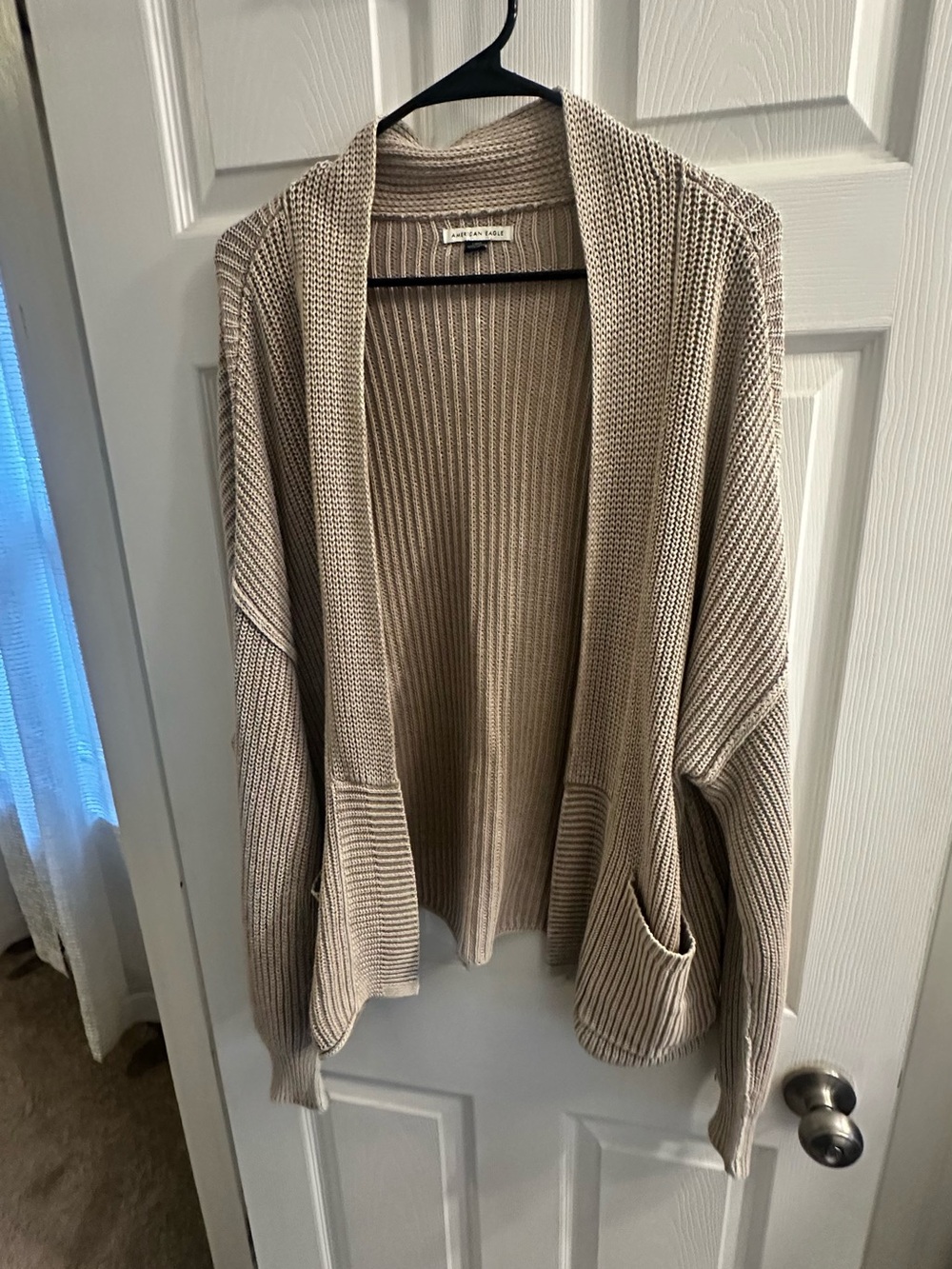 American Eagle Light Beige Open-Front Women's oversized Cardigan Sweater